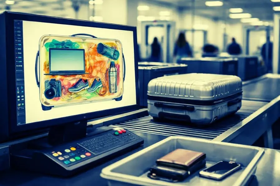 X-ray technology use in airport security scanning luggage system 