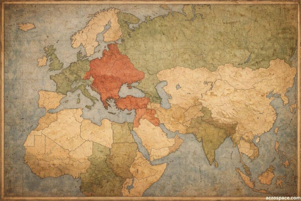 AI-generated map illustration showing Allied and Central Powers during World War I