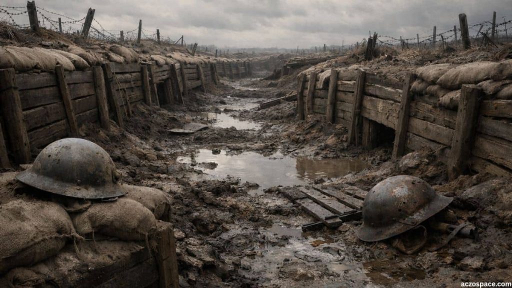 AI-generated illustration of World War I trench warfare environment on the Western Front