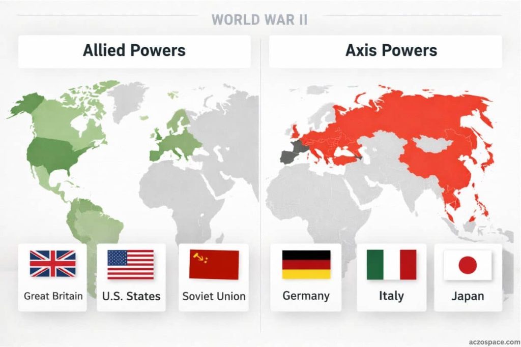 Allied and Axis powers involved in World War II