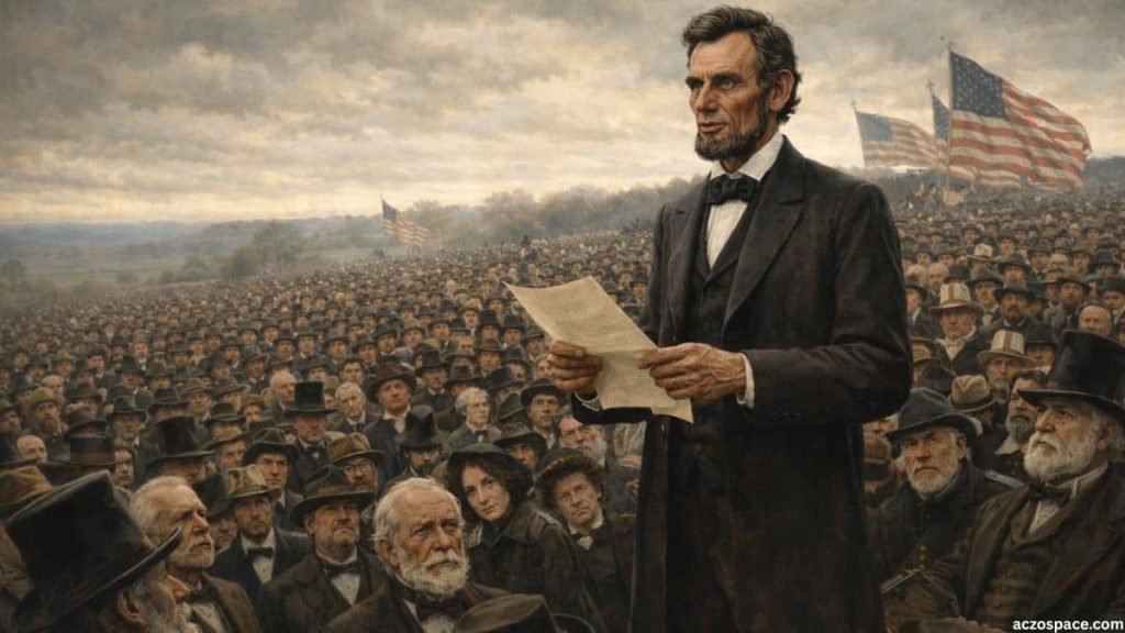 Abraham Lincoln delivering the Gettysburg Address in 1863