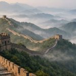 Great Wall of China stretching across mountain landscape in early morning light