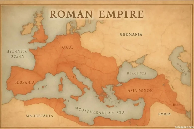 Roman Empire on an ancient map with clean colors and soft lighting