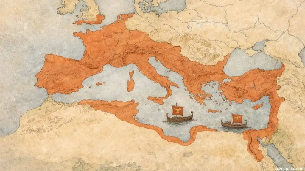 Map showing Roman expansion into Europe, Africa, and Asia