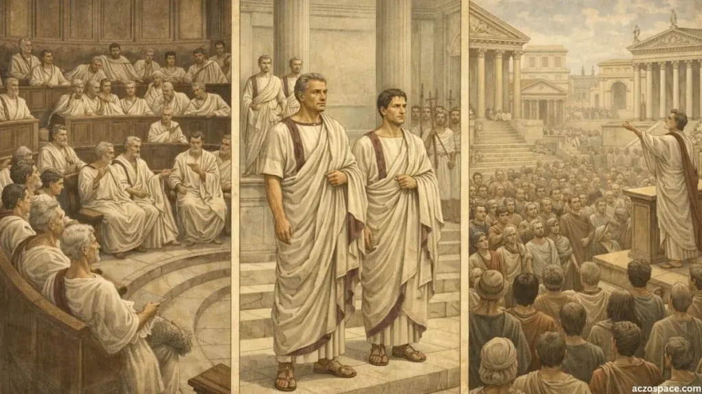 The political system of the Roman Republic including senate and assemblies
