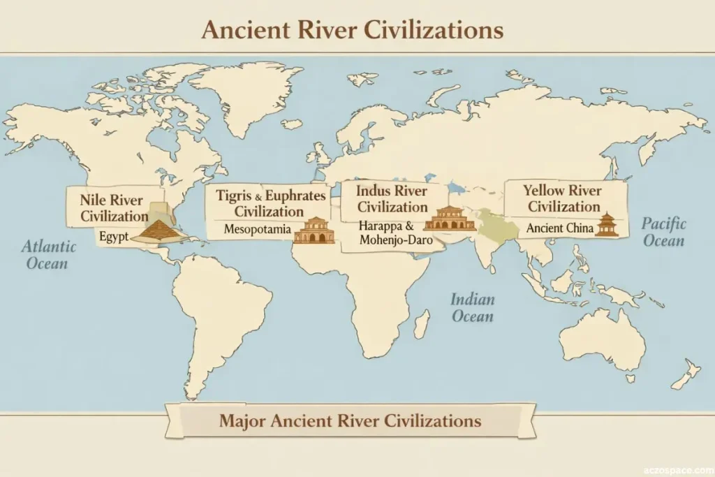 Major ancient river civilizations around the world
