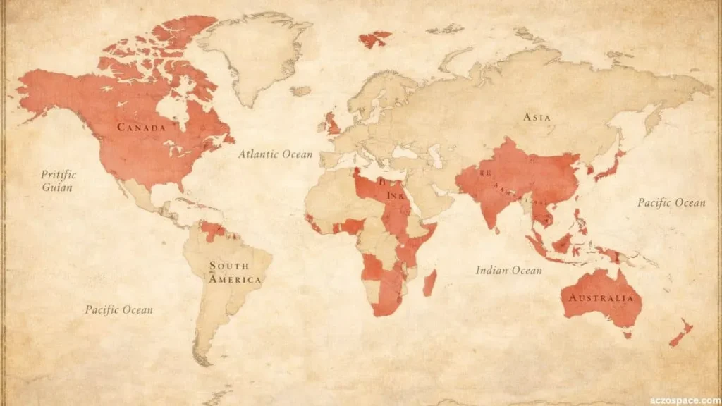 Map showing the global expansion of the British Empire during Queen Victoria reign