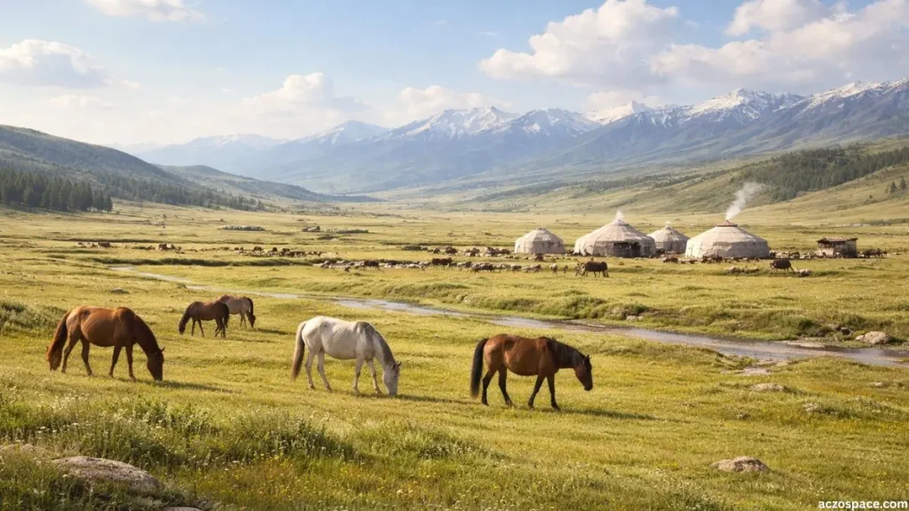 Central Asian steppe landscape representing the original homeland of the Mongol people