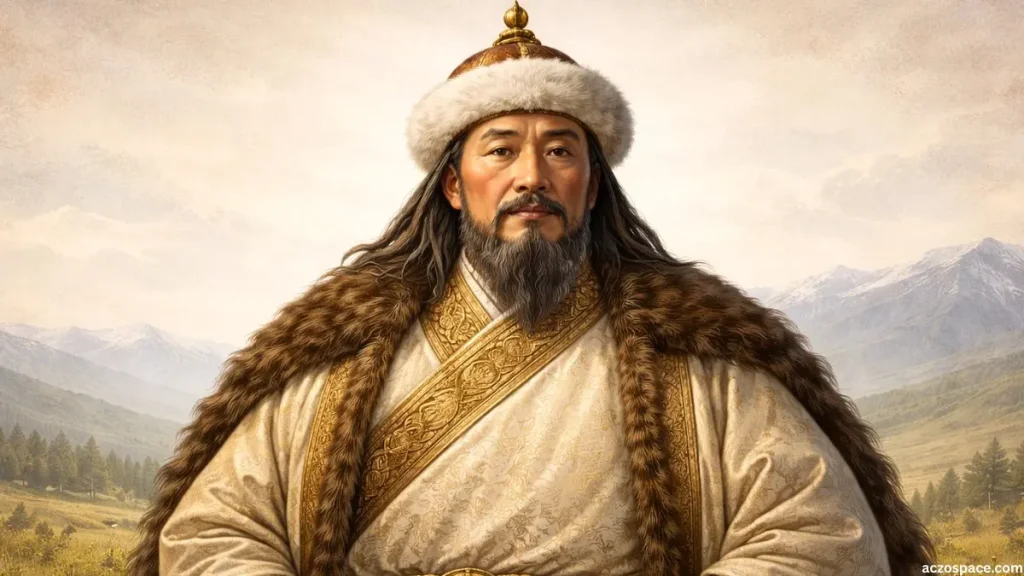 Illustrated historical portrait of Genghis Khan, founder of the Mongol Empire