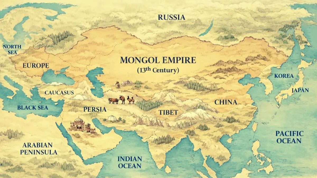 map showing why did the Mongol Empire expand so fast across Asia and Europe