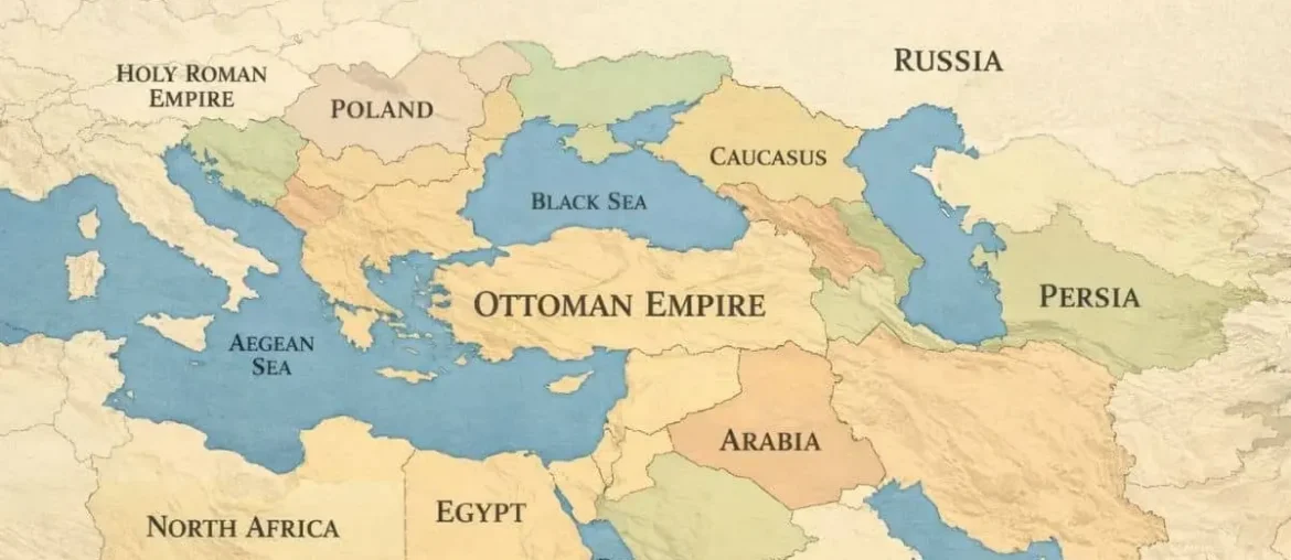 Map showing the territorial extent of the Ottoman Empire at its peak