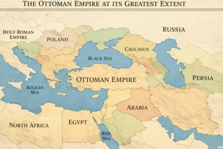 Map showing the territorial extent of the Ottoman Empire at its peak