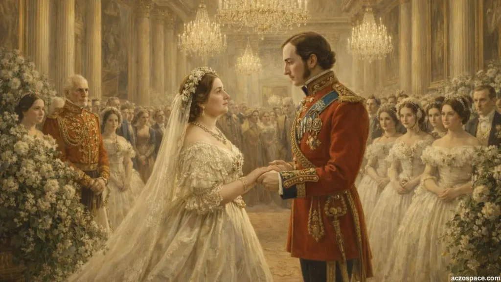 Queen Victoria and Prince Albert royal wedding ceremony illustration