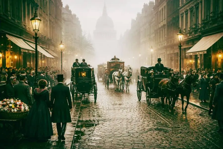 Queen Victoria Biography Victorian London city life historical scene 