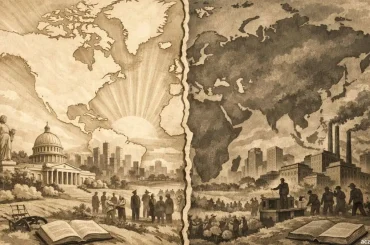 World map illustrating the division between Eastern and Western blocs during the Cold War