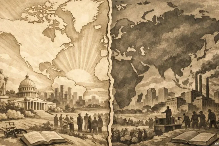 World map illustrating the division between Eastern and Western blocs during the Cold War