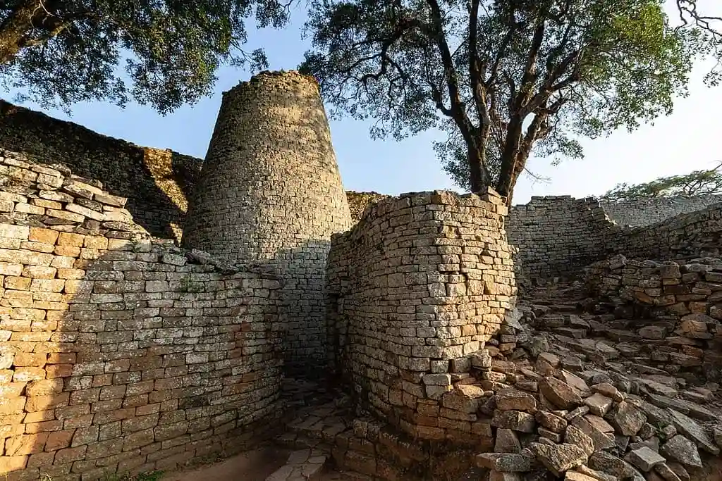Curved granite walls of the Great Enclosure at Great Zimbabwe Ruins
