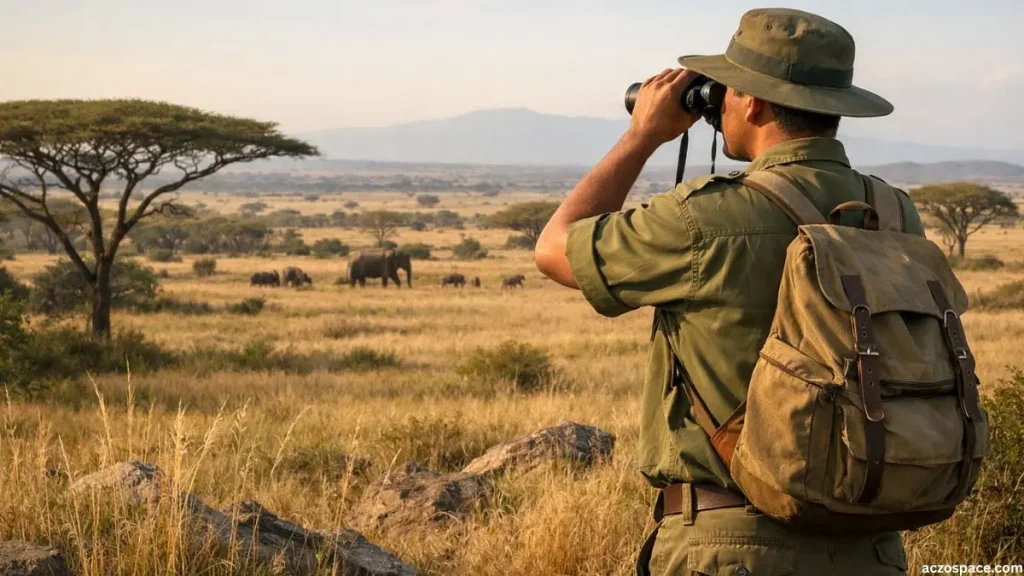 Park ranger monitoring wildlife conservation in Serengeti National Park