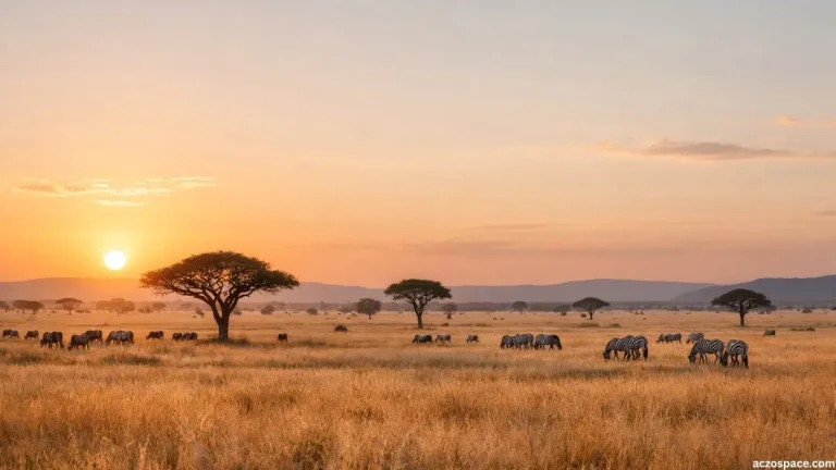 Serengeti National Park golden savanna landscape at sunrise in Tanzania