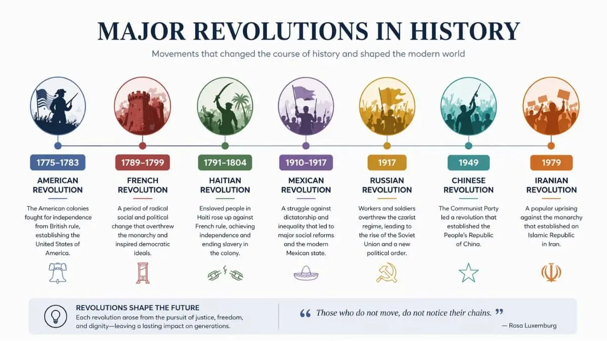 timeline of major revolutions in history infographic modern design