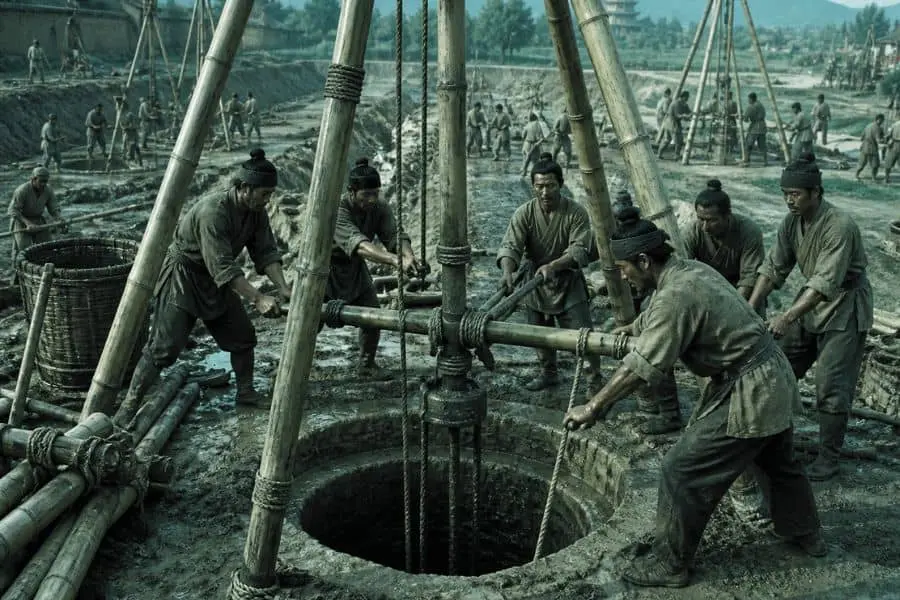 how petroleum discovery began ancient China bamboo drilling early oil extraction techniques