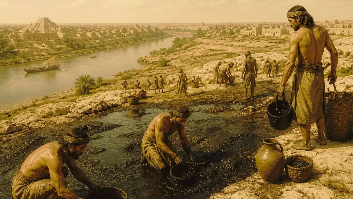 how petroleum discovery began ancient oil seep Mesopotamia early civilizations collecting natural oil