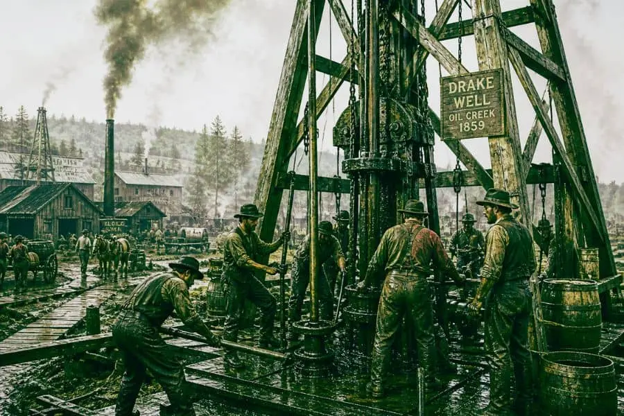 how petroleum discovery began Edwin Drake first oil well 1859 Pennsylvania historic oil drilling